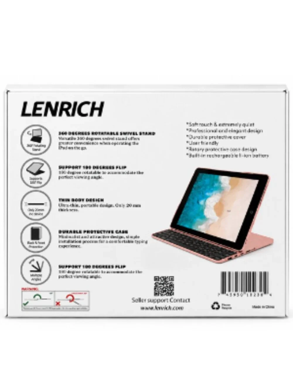 LENRICH iPad Pro 12.9 Keyboard Case 2018 3rd 2020 4th Gen Rose Gold 360